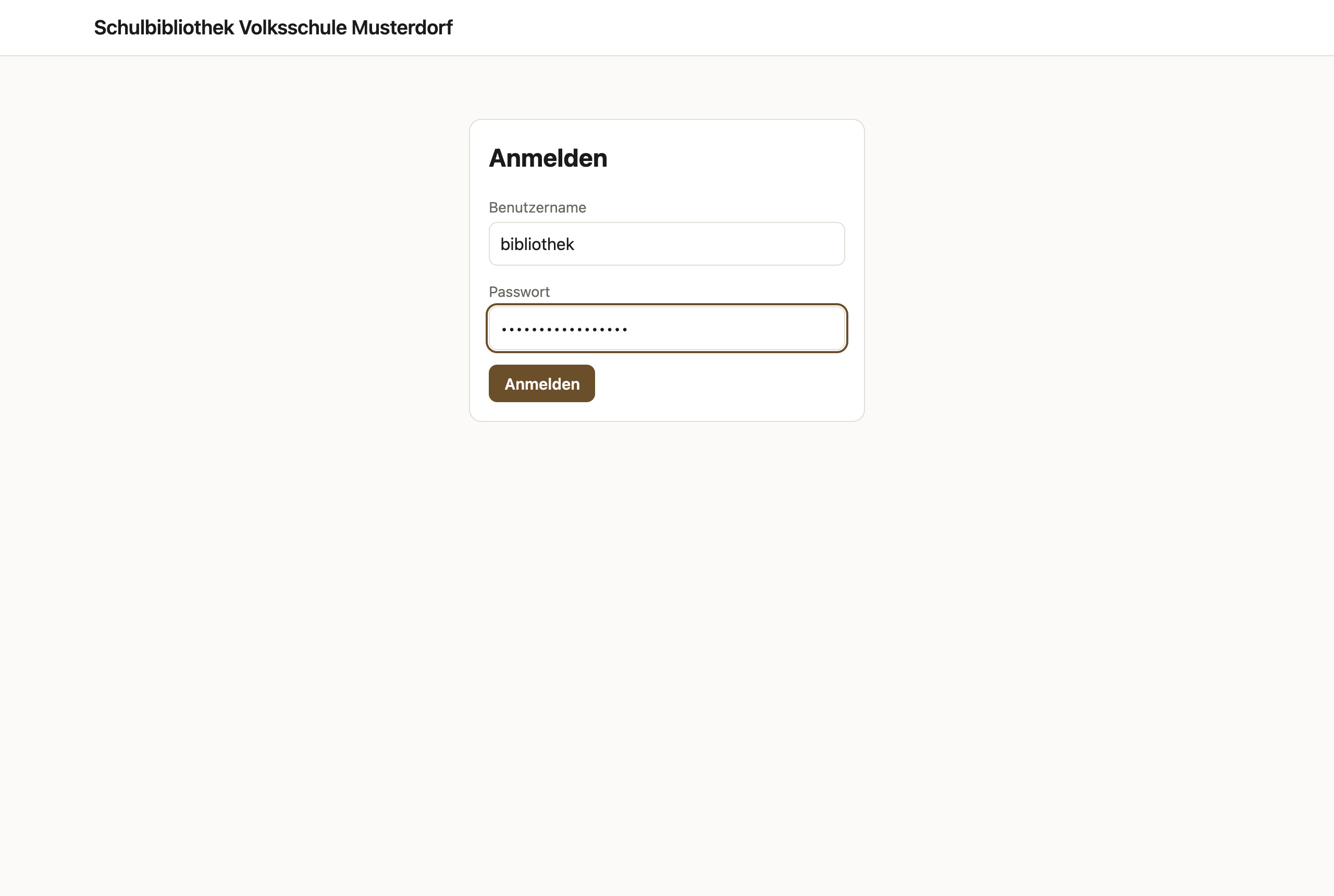 Anmeldeformular der Bibliothek mit Benutzername und Passwort